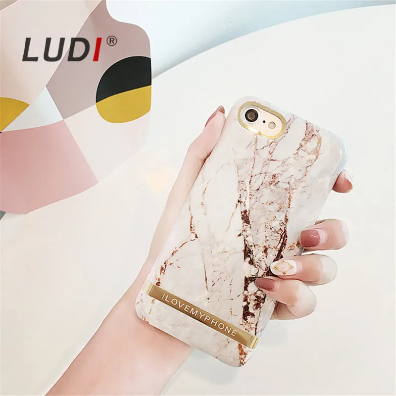 

LUDI Korea Simple Metal Golden Bar Marble Phone Case for iPhone X 8 7 7Plus Hard PC Fundas 6 6s 8Plus 6sPlus Lovers cover