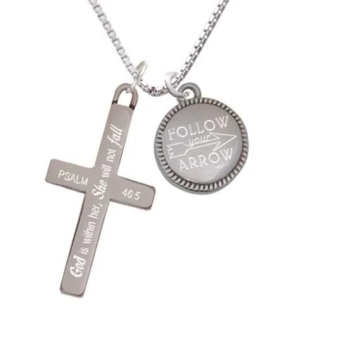 Stainless Steel Follow Your Arrow on Flange - She will not Fall - Cross Necklace (1)