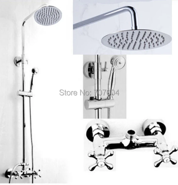 

Polished Chrome Rainfall Shower Set Faucet Double Handles Shower Mixer Taps With Hand Shower Tap