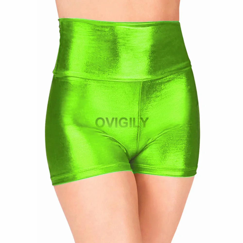 OVIGILY Womens Royal Blue High Waist Dance Shorts Adults Metallic Gymnastics Shorts Gold Rave Booty Shorts Black Cheer Shorts leather shorts