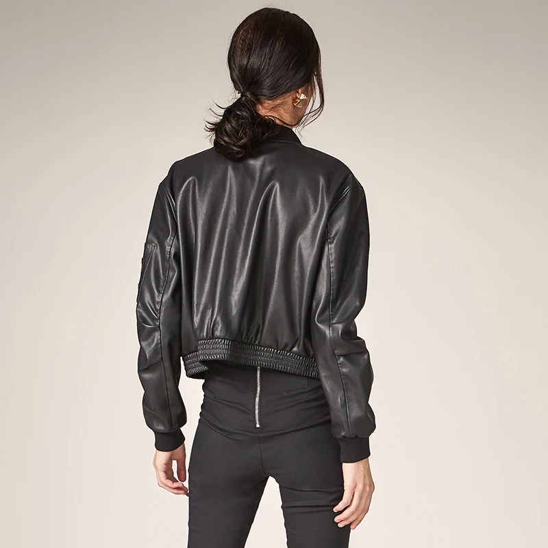 Женская куртка из искусственной кожи на молнии с длинным рукавом|jacket women casual|fashion