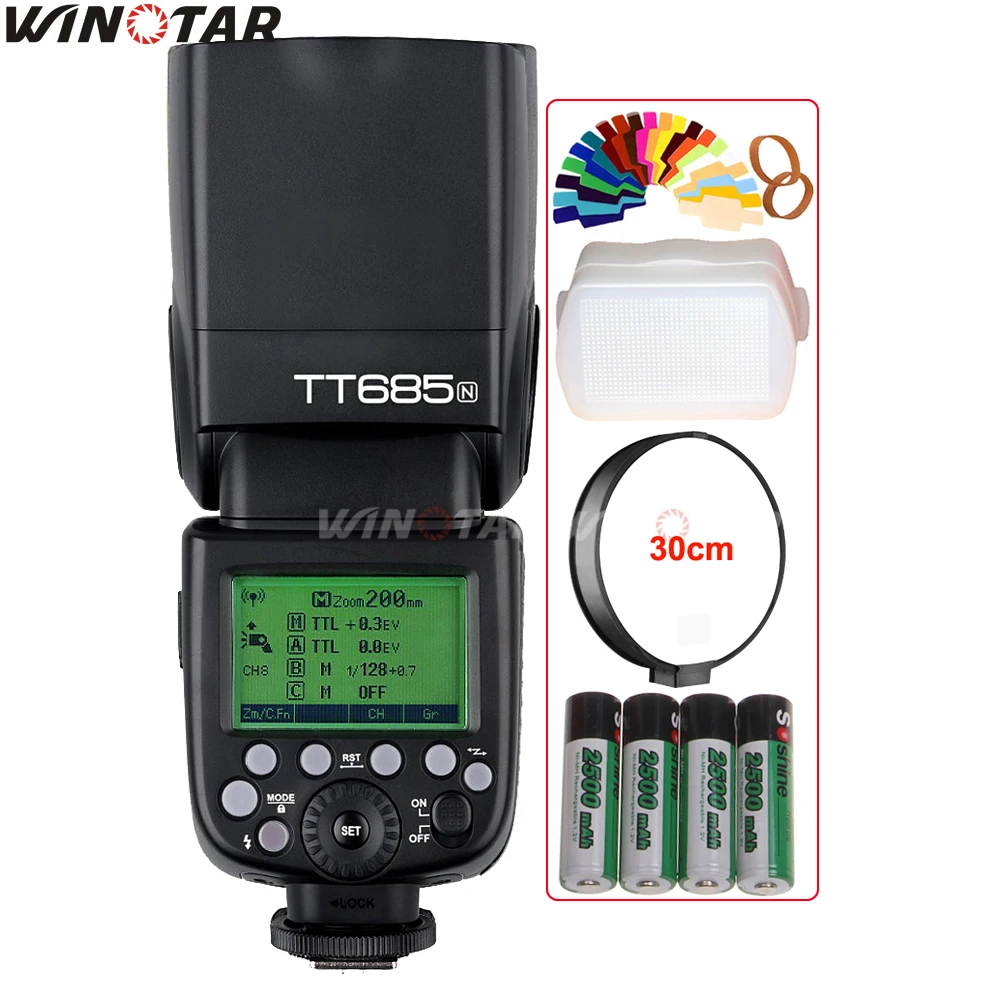 

Godox TT685N 2.4G HSS 1/8000s i-TTL Flash Speedlite + 4x 2500mAh Battery for Nikon D810 D800 D700 D300 D5600 D5500 D3400 D3300