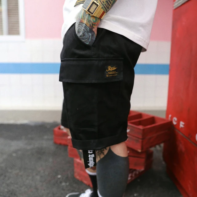 Summer Shorts Men Kanye West Cargo with Pockets Ribbons Knee Length 1