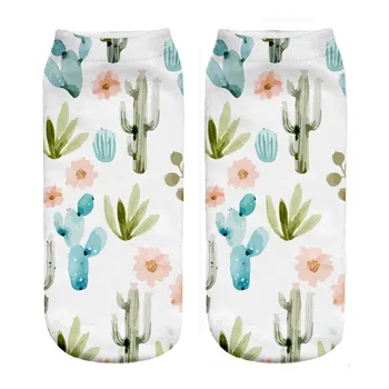 

Ink and wash cactus pattern 3D digital printing socks woman and girl's 2018 new style