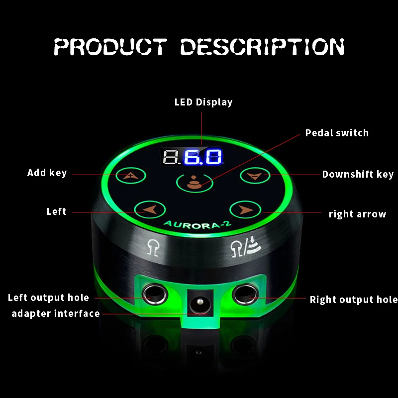 Профессиональный мини Аврора II с I ЖК-питания для татуажа с адаптером питания для катушек и роторных тату-машин