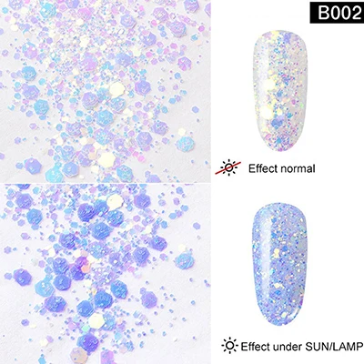Меняющий цвет порошок для ногтей 6 цветов лак для ногтей и блестки смешанный цвет переменная под различными светлыми маникюрными украшениями NOB - Цвет: B002