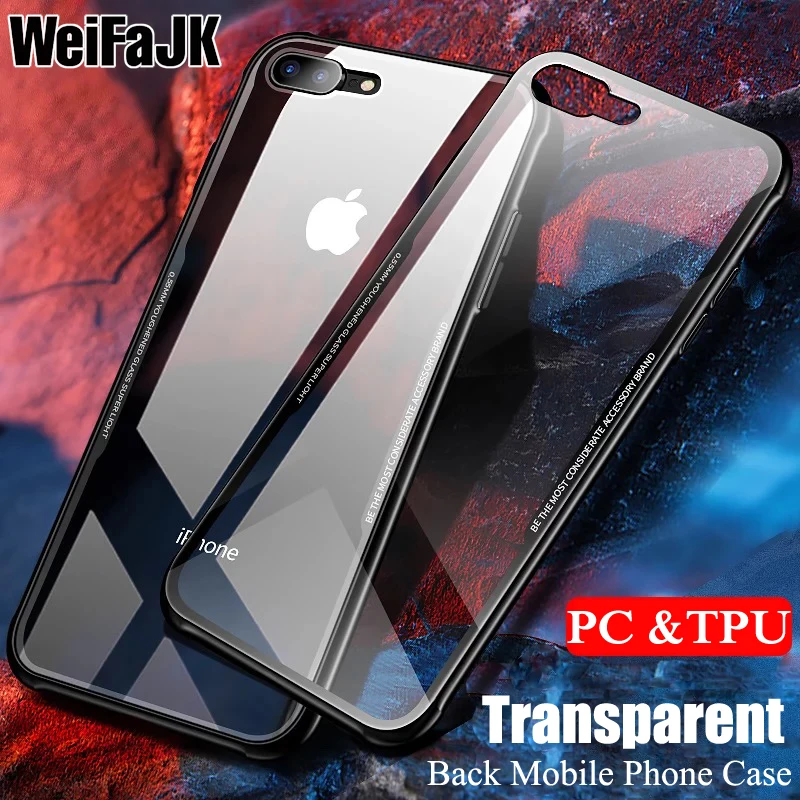 

WeiFaJK Hard PC & TPU Case For iPhone 7 7 Plus 8 6 6s Soft Silicone Frame Transparent Back Case For iPhone X 8 7 6 6s Plus Case