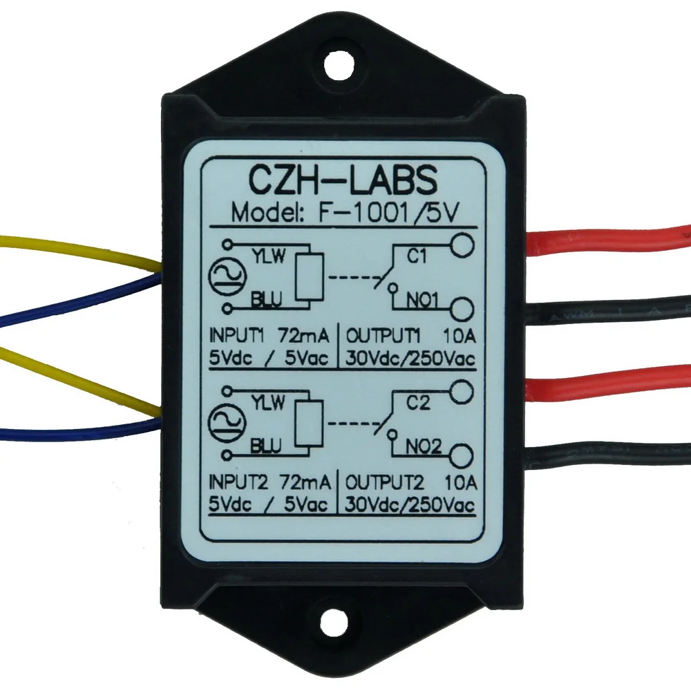 

Dual SPST-NO 10Amp Power Relay Module, AC/DC 5V Control Voltage.