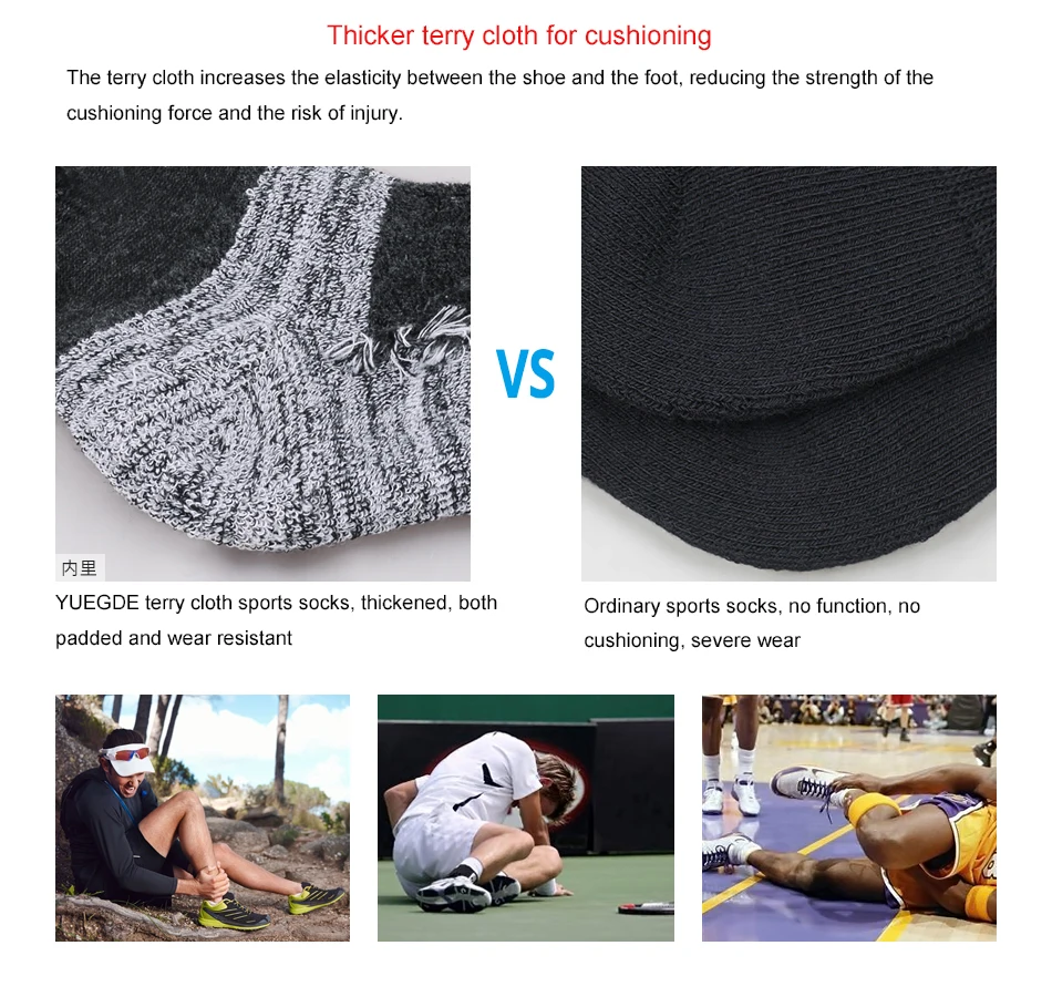 YUEDGE Men's Cushion Cotton Crew Outdoor Sports Running Hiking Socks calcetines(5 Pairs/Pack