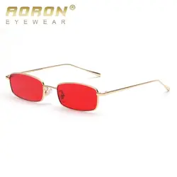 AORON небольшой прямоугольник солнцезащитные очки Мужские красные линзы желтого 2018 металлический каркас прозрачные линзы солнцезащитные