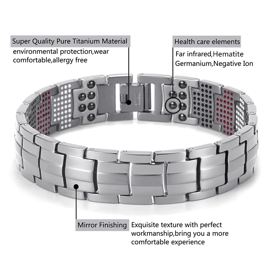 Rainso Для мужчин Jewelry Браслеты и браслеты гематит здравоохранения Напульсники очарование германий H Мощность Титан Браслеты для артрит
