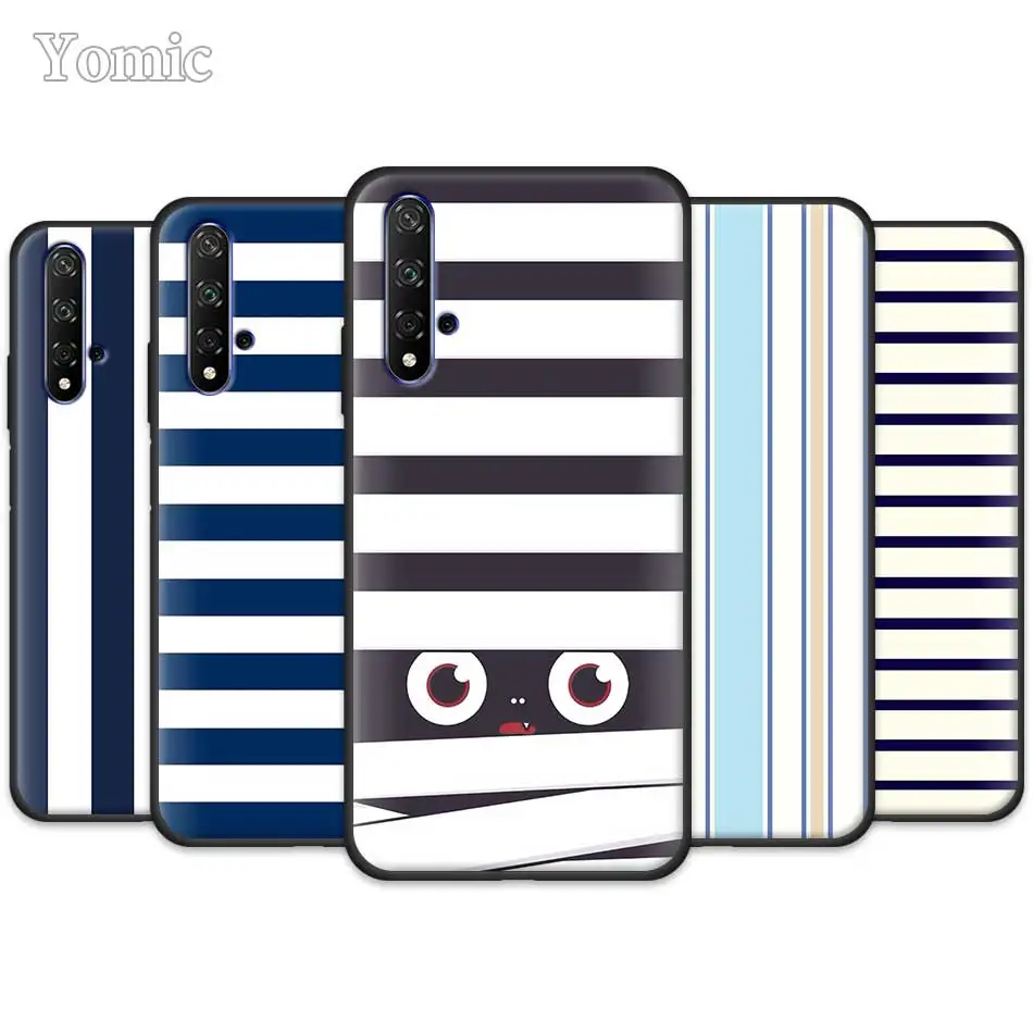 

Black Silicone Cases for Huawei Honor 20 Pro 9 10 20 Lite 7A 7C 7S 8A Pro 8X 8C 8S White Stripe Color Mobile Phone Case Cover
