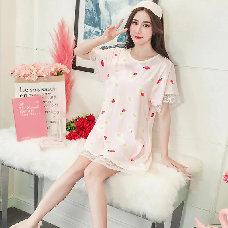 Pink Gorgeous Gorgeous Ladies Short Sleeved Floral Print Mid Length Nightdress