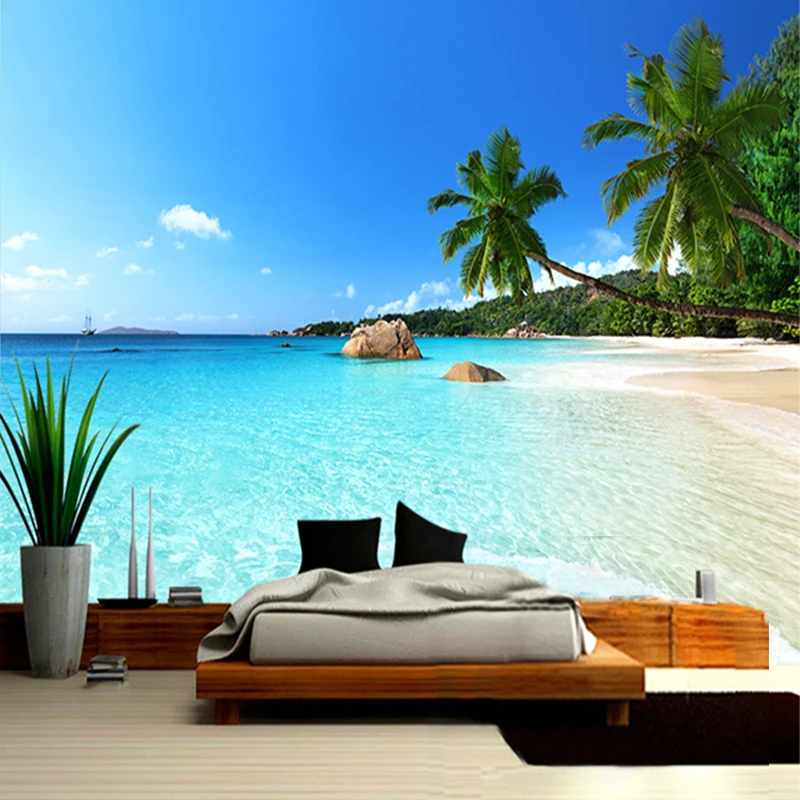 Paisagem Photo Wallpaper For Living Room Cabeceira Backdrop Modern Home Decor Simples Mural Litoral Paisagem de Praia 3d