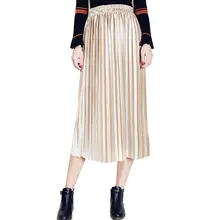 Модные Женские Плиссированные Юбки-миди с эластичной резинкой на талии, расклешенные юбки с плиссированной юбкой