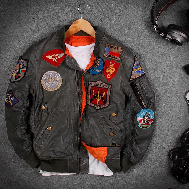 2021 мужская зеленая кожаная куртка USAF Pilot размера плюс 6XL из натуральной овчины