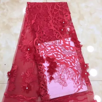 

2019 Red Latest French Nigerian Laces Fabrics High Quality Tulle African Laces Fabric Wedding African French Tulle Lace(FJ-3-19