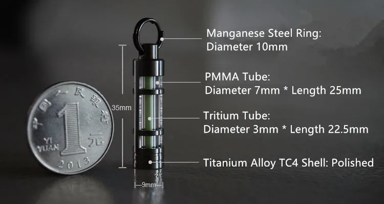 Автоматический светильник 25 лет титана Тритий брелок кольцо флуоресцентная трубка спасательный аварийный светильник s
