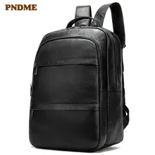 PNDME genuine leather Men's shoulder bag large capacity 14 inch laptop bag outdoor black waterproof soft leather travel backpack men s backpacks 15 inch laptop bag genuine leather retro large capacity trend travel handmade men shoulder bag backpack