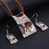 Conjunto de joyería de esmalte cuadrado de Gema para mujer, conjunto de joyería con pintura de Color plateado, colgante, collar, pendientes, conjuntos de joyería nupcial para mujer, boda ► Foto 2/5