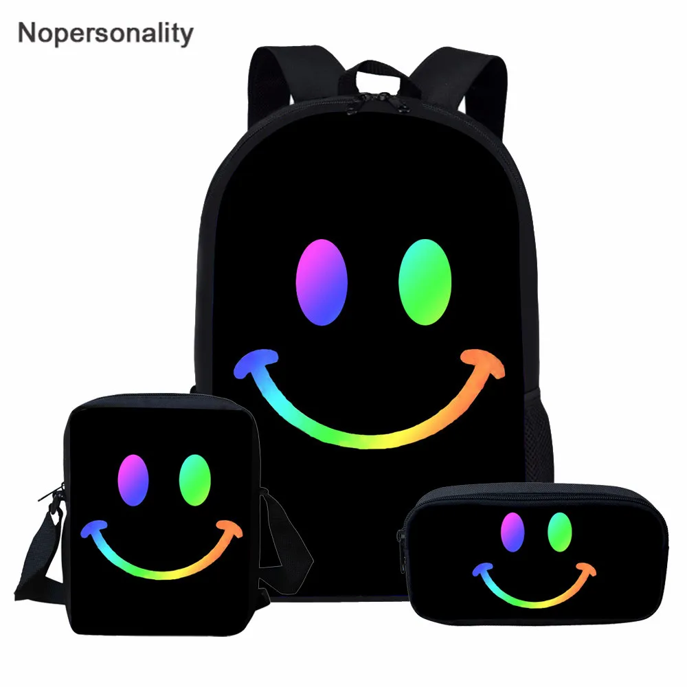 

Nopersonality 3Pcs/Set Japanese School Bag Color Smiley Face Prints Schoolbag Set for Girls Primary Children Bookbags Kids Bag
