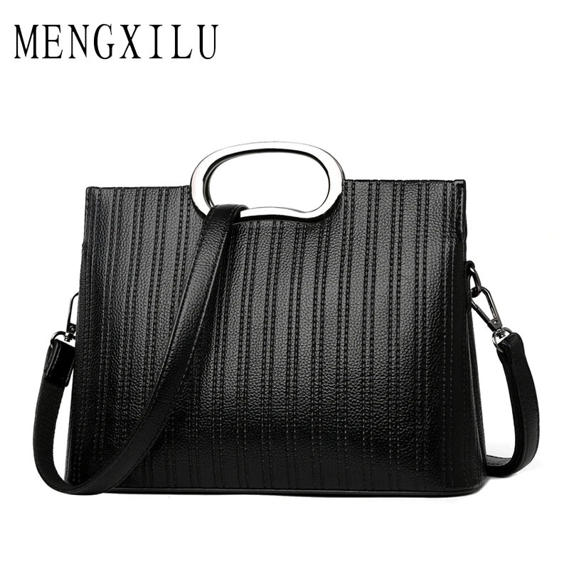 

MENGXILU Brand 2018 Women Handbags Fashion Tote bags Thread Leather Crossbody Shoulder Bags Striped Designer Bags Ladies Sac New