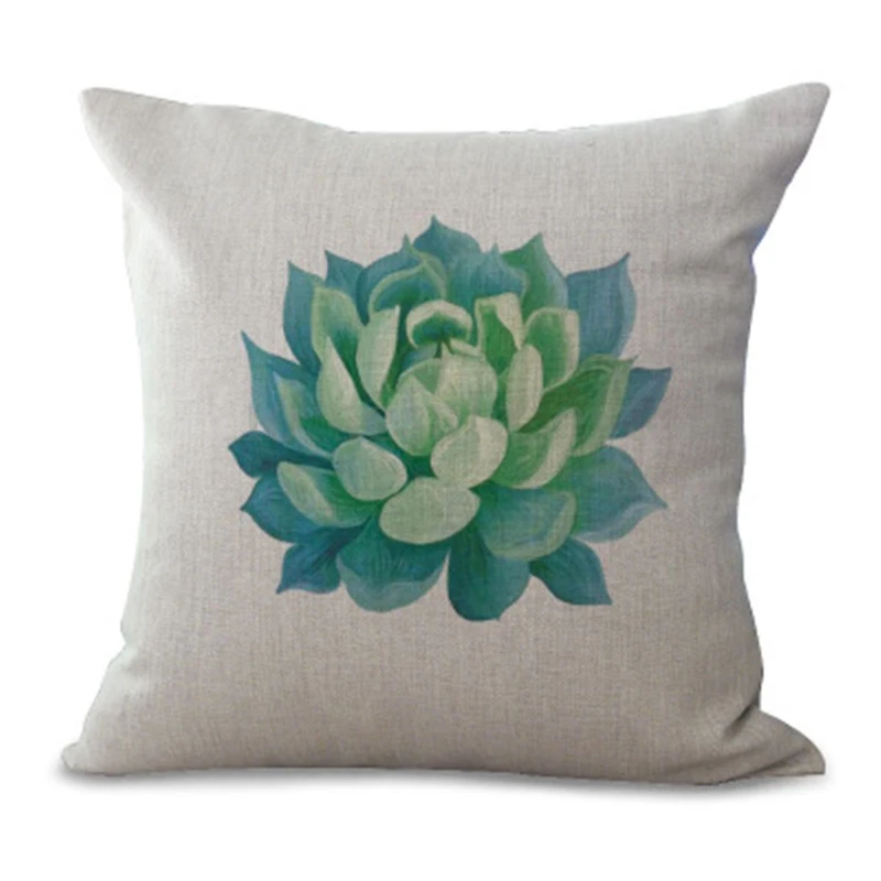 Linen Cototn Cactus Plants Cushion Cover Green Leaves Pillow Case Seat Sofa Home Decorative Pillow Cover Textiles Pillowcase