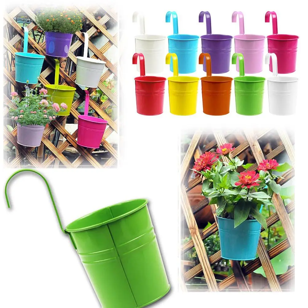 2021 HOT Colorful Hanging Flower Pot Hook Wall Pots Iron Flower Holder