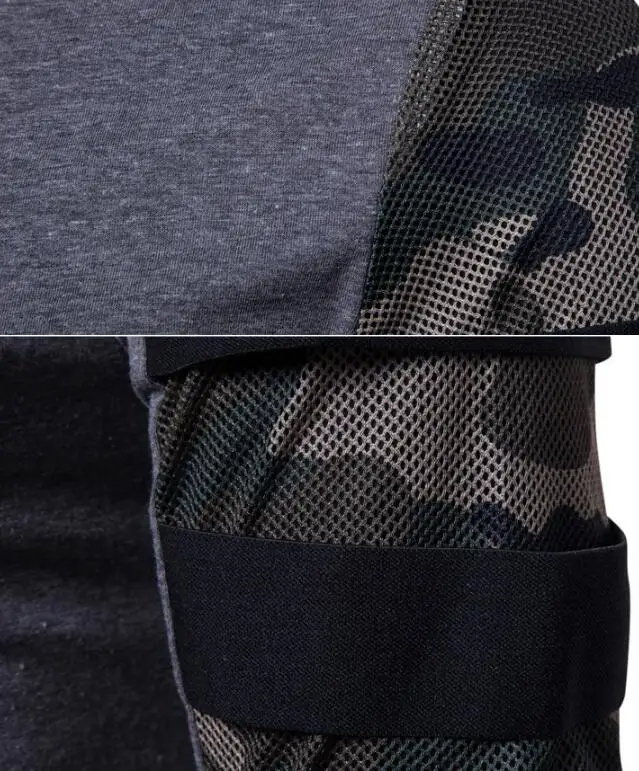 Brand New Camouflage Mesh Stitching T Shirt Men Longline Curved Hem Camo Streetwear Cotton Hip Hop