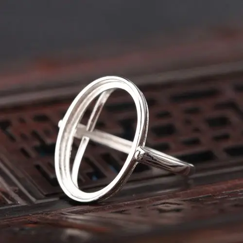 

Sterling Silver 925 Engagement Ring Oval Cabochon 15x20mm Semi Mount Ring White Gold Color Fine Jewelry Adjustable Open