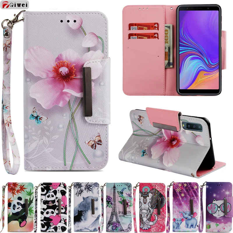 Para Samsung A7 2018 caso cubierta de tirón de cuero de la carpeta del teléfono para Samsung Galaxy A7 2018 A750 SM-A750F Capa fundas Coque