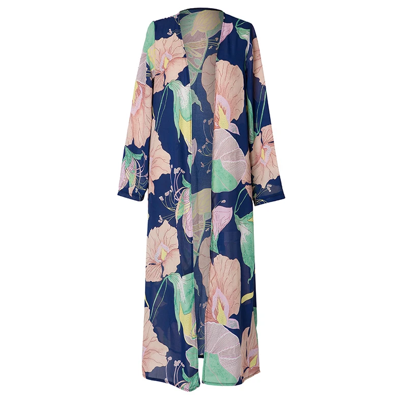 

Printed Chiffon Cardigan Beach Overall Sun Protection Clothing Cloak Woman Clothing X-long Loose Overall 2018 Clothing