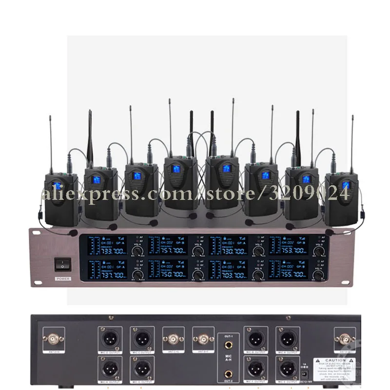 Профессиональная черная 8 канальная гарнитура Mic Многоканальная UHF Беспроводная