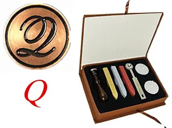 

Vintage Letter Q Alphabet Initial Q Engraved Wedding Invitation Gift Box Wax Seal Stamp Sticks Melting Spoon Set