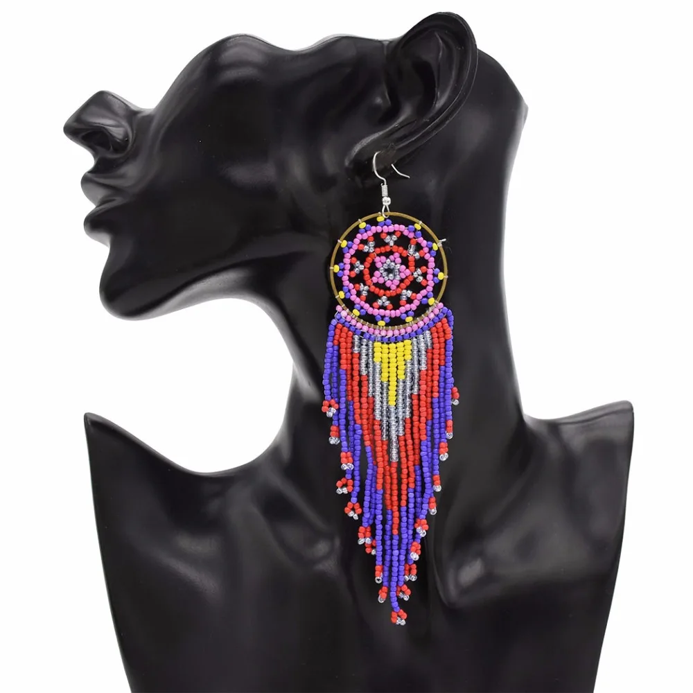 

African Earrings Bohemian Resin Statement Beaded Fringe Tassel Jhumka Earrings For Women Indian Ethnic Brincos Handmade Jewelry