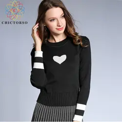 Chictorso Сердце печати Для женщин свитер с длинным рукавом Для женщин свитера и пуловеры для девочек зимние Джемперы Femme Трикотажные топы 2018