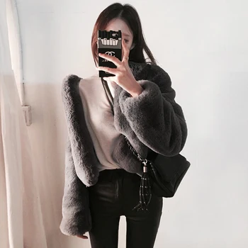 

Autumn Faux Fur Jacket Women Full Pelt Rabbit Hair 2018 Korean Short Faux Fur Coat