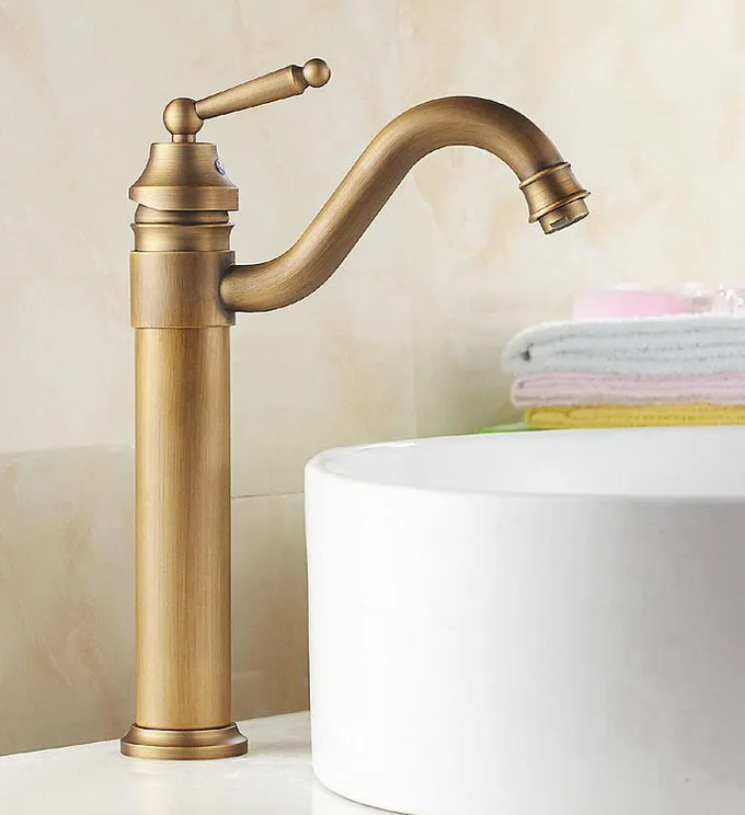 Antique Brass Gooseneck Single Handle Swivel Kitchen Bathroom Sink Basin Faucet Mixer Taps anf205