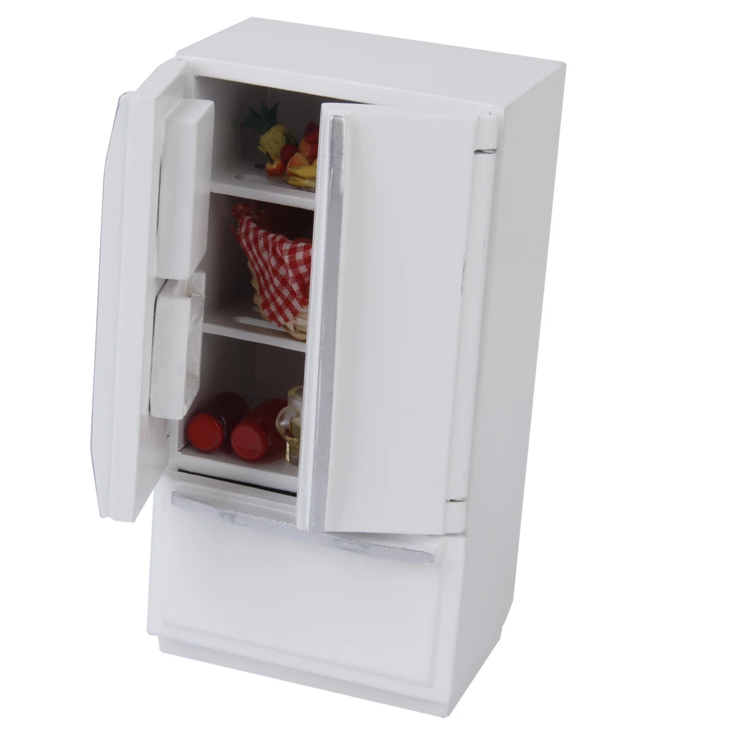 

Dollhouse Miniature Kitchen Furniture Wooden Refrigerator Fridge Freezer 1/12