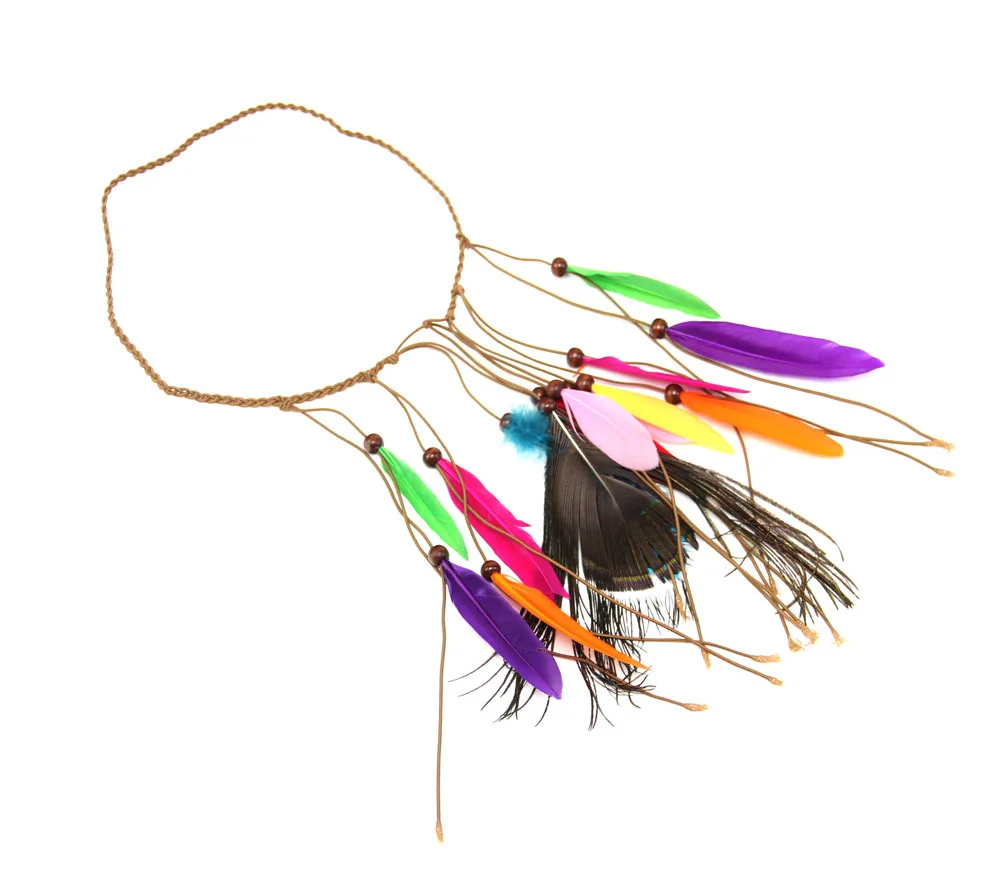 Ruoshui перо в стиле бохо повязка на голову для женщин праздничные волосы аксессуары перо павлина тюрбан дамы настроить повязка на голову Femme головные уборы