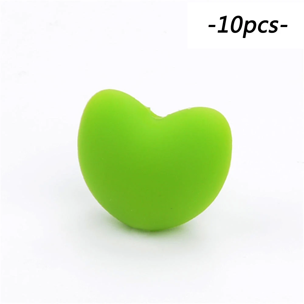 LOFCA в форме сердца свободные силиконовые бусины 10 шт./партия для прорезиненное Силиконовое ожерелье для прорезывания зубов свободные бусины для ребенка прорезыватель BPA безопасный бисер DIY - Color: chartreuse