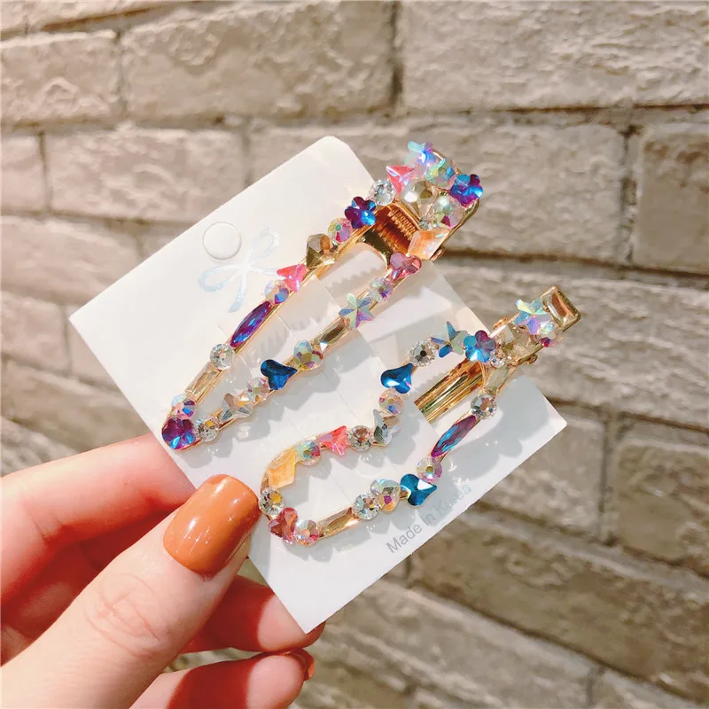 Корея ТВ Модный Красочный в форме сердца, со стразами заколки для волос для женщин девочек геометрические полые треугольные шпильки заколки для волос подарки