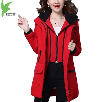 

New Autumn Winter Women Cotton Jackets Hoodies Sweatshirts Thick Flocking Warm Parkas Plus size Loose Casual Coats OKXGNZ A1226