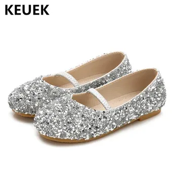 

New Girls Crystal shoes Princess Fashion Purple Silver Pink Soft bottom Toddler Baby Leather Shoes Children Kids Flats 04