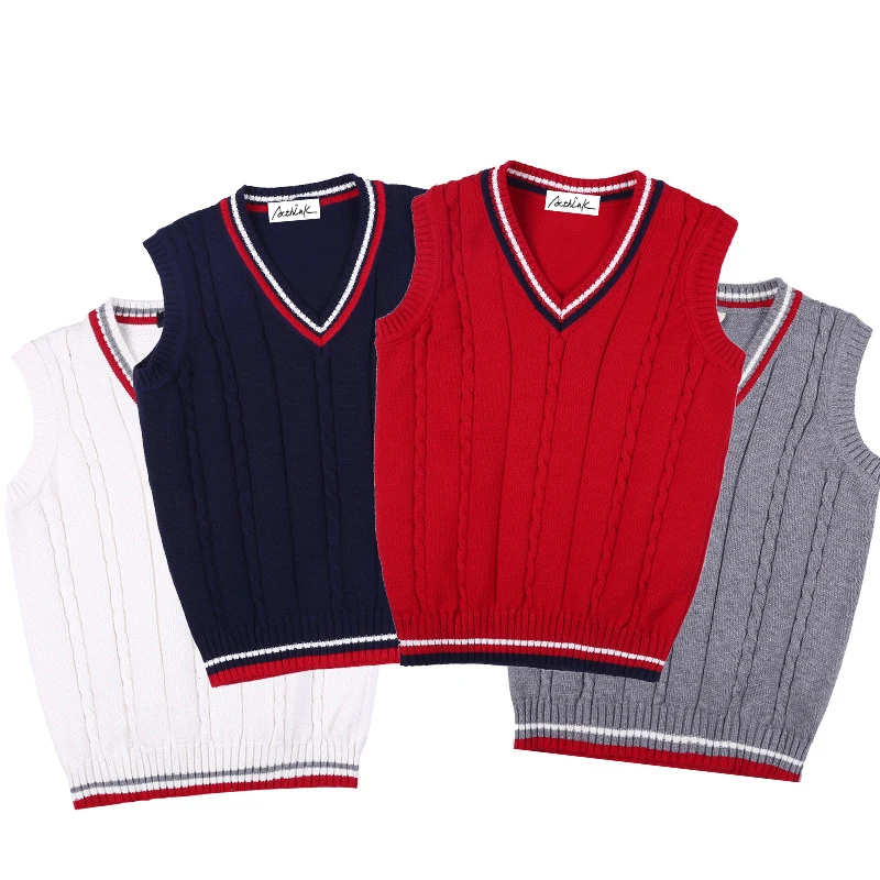 ActhInK/ свитер-жилет для девочек брендовый шерстяной жилет с v-образным вырезом для школьников, свитер для мальчиков, детский осенне-зимний вязаный свитер C321