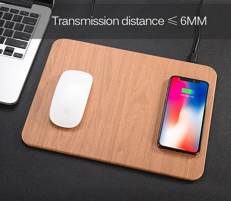 Fimilef QI Wireless Charging Mouse Pad Mat Wood Pattern Phone Wireless Charger for Iphone 8 Plus X for Samsung Galaxy S7 S8 S6 (2)