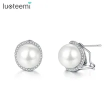LUOTEEMI, большие круглые серьги-гвоздики с имитацией жемчуга для женщин, модные ювелирные изделия для свадебной вечеринки, простой CZ Букле д 'ореиль, популярный подарок
