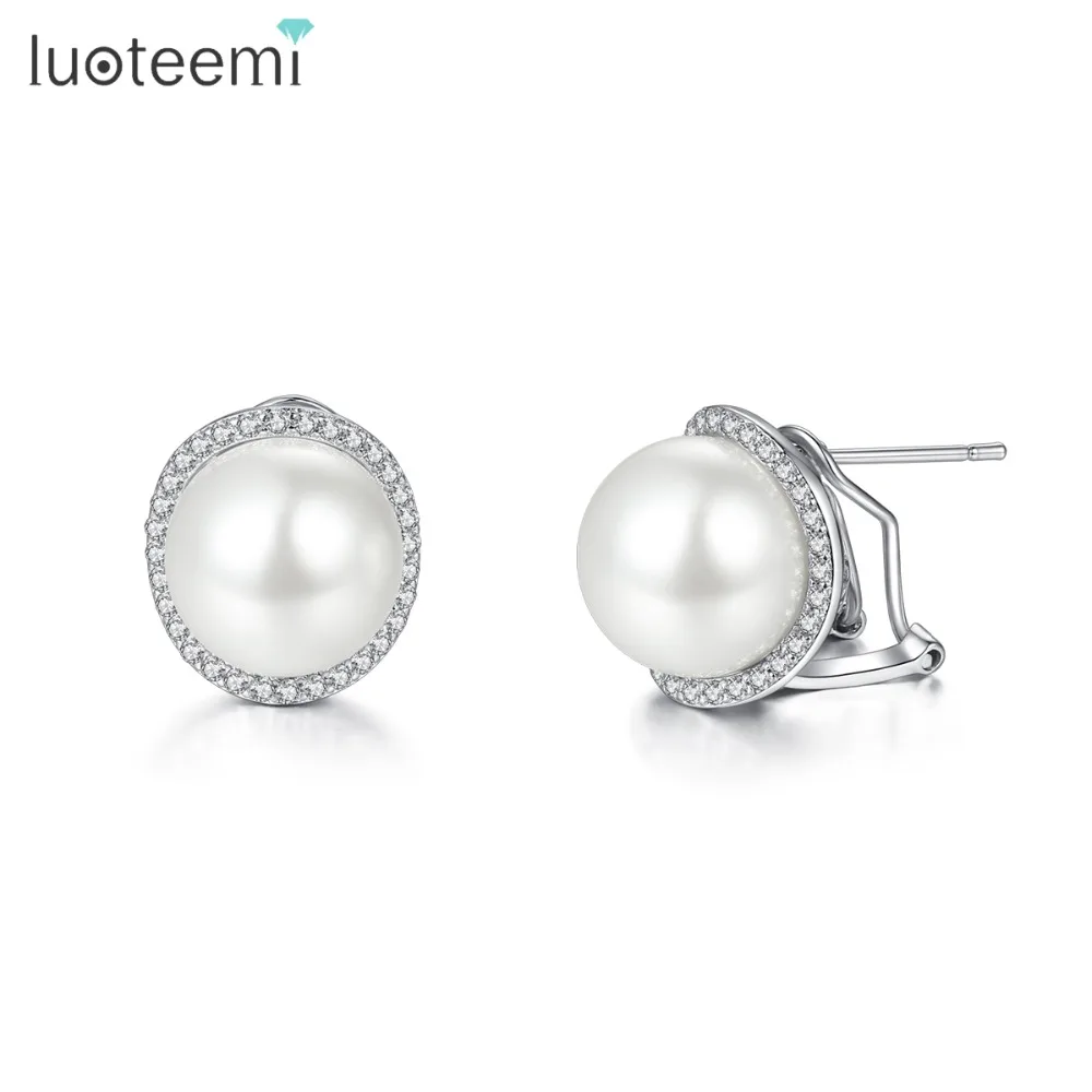 

LUOTEEMI Big Round Imitation Pearl Ball Stud Earring for Women Wedding Party Fashion Jewelry Simple CZ Boucle D'oreille Hot Gift