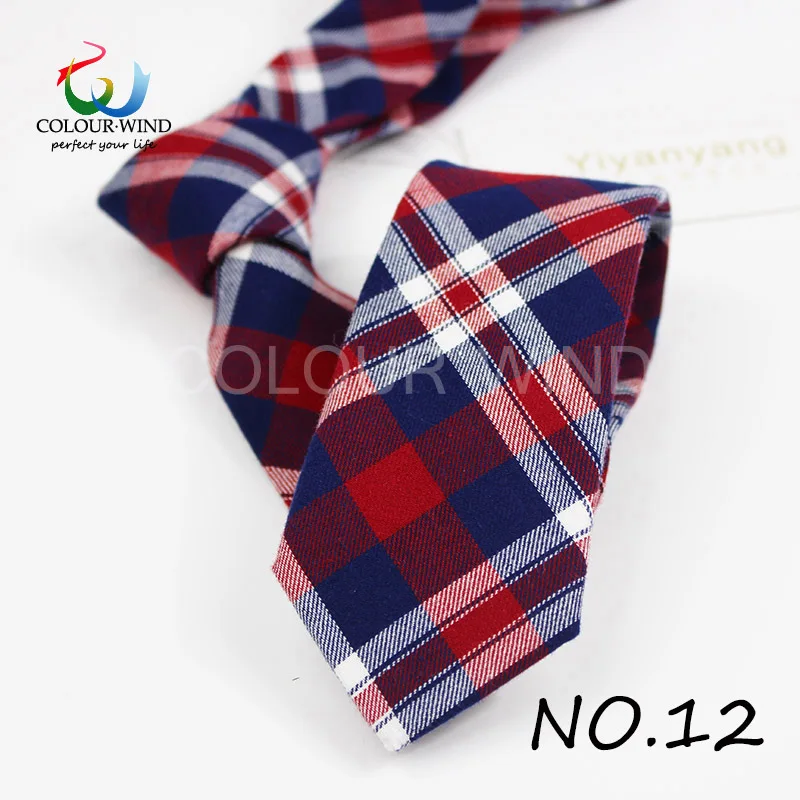 Yiyanyang Новые солнечные мягкие хлопковые галстуки для мужчин коллекции яркий серый синий красный цвета плед Полосатый Узкий галстук мужской галстук - Цвет: 12