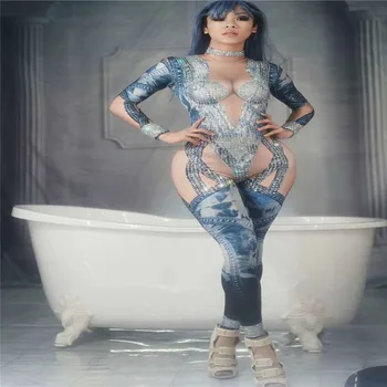 Y08 Female rhinestone bodysuit denim printing diamonds jumpsuit blue sexy Elastic outfits dj stage wears dance costume dresses
Y08 Female rhinestone bodysuit denim printing diamonds jumpsuit blue sexy Elastic outfits dj stage wears dance costume dresses